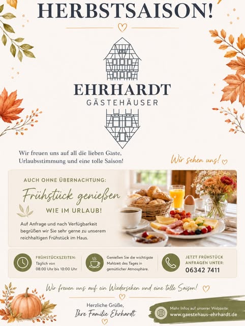 Herbstgruß des Gästehauses mit Frühstücksangebot